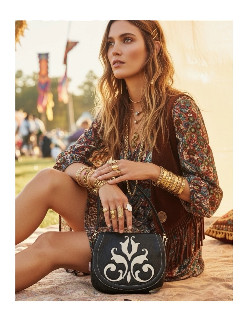 new Blush B-Lush ༄ Cavalier Leather + Fur Pouchette Clutch Handbag Bag ༄ Black